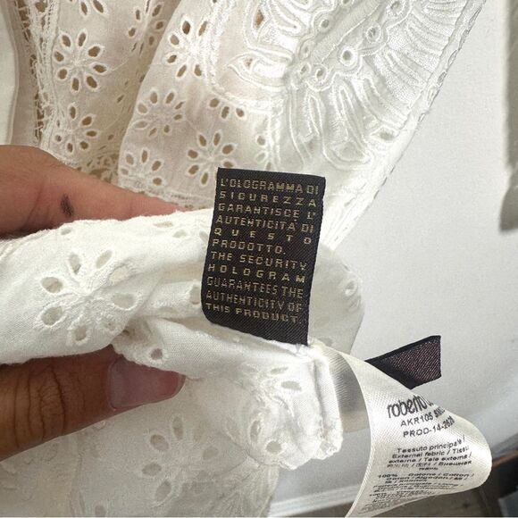 Roberto Cavalli Women's Size 2 White Eyelet Lace Embroidered 3/4 Sleeve Dress - Picture 8 of 14